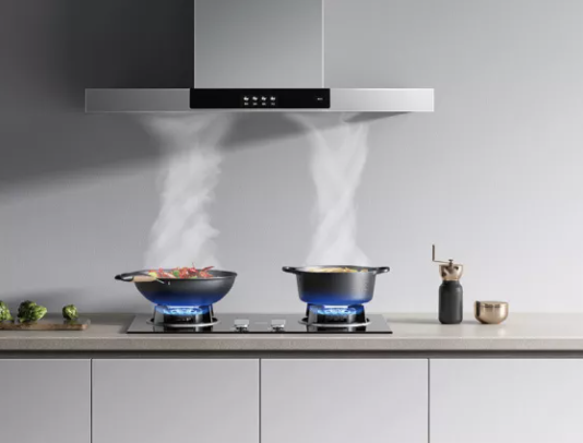a Range Hood A modern range hood installed above a kitchen stove, designed to filter smoke and odors efficiently.