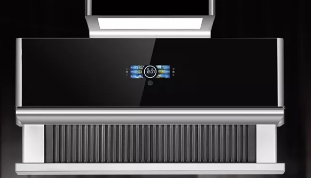 A modern range hood installed above a kitchen stove, designed to filter smoke and odors efficiently.